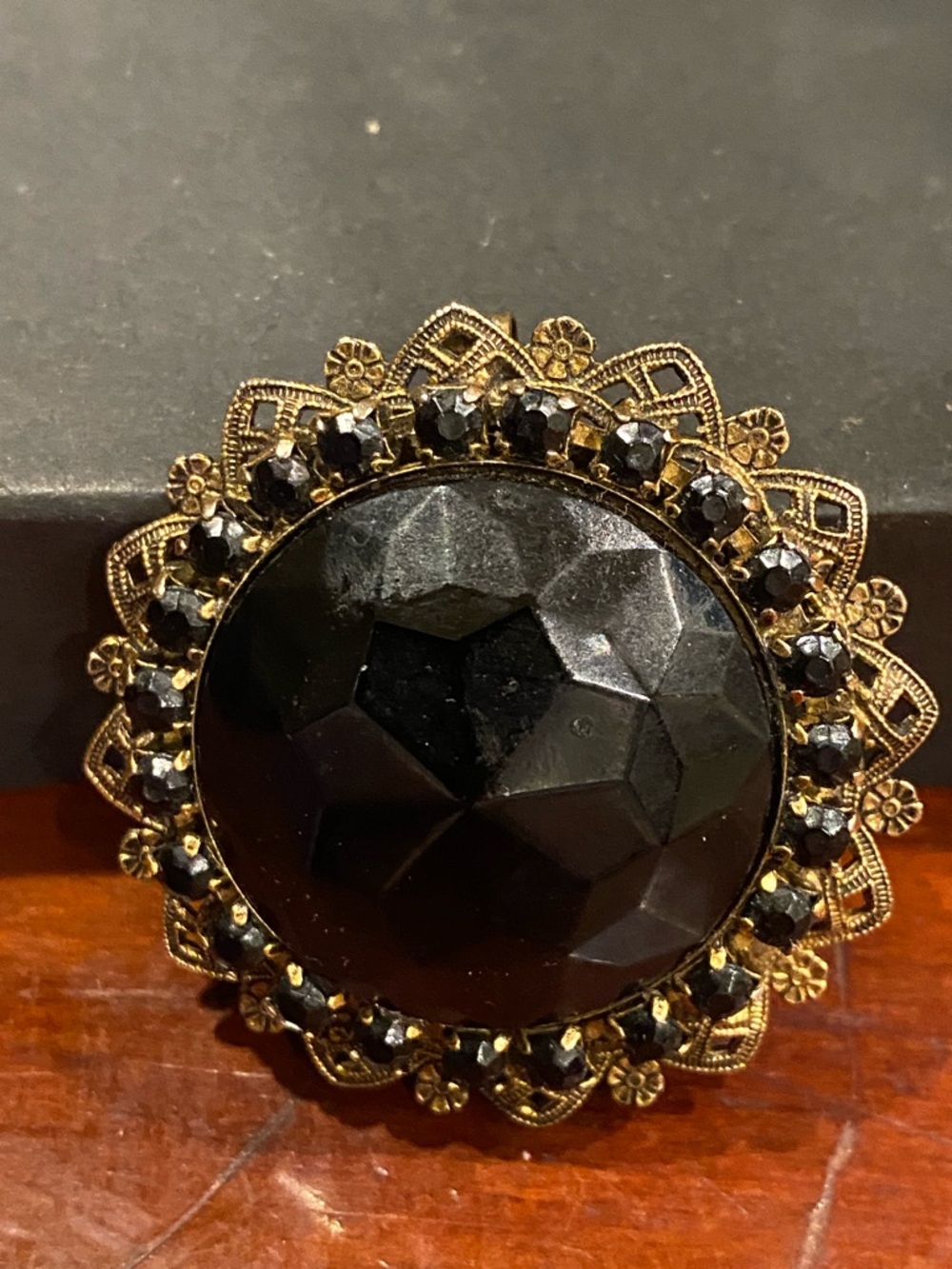 Czech Black Glass Mourning Brooch. Women Jewelry